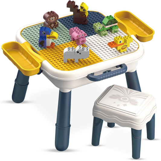 Mesa de Juegos Portátil 2 en 1 – Construcción y Animales